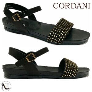 Cordani Black Leather Ankle Strap Studded Gladiator Flat Sandals 37